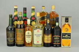 A COLLECTION OF WHISKY, PORT AND SPIRITS, to include a bottle of Johnnie Walker Black Label