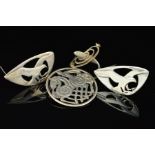 FOUR SHETLAND SILVER BROOCHES, two by Osprey depicting a bird of prey within a curved triangular