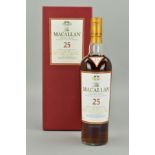 A BOTTLE OF THE MACALLAN 25 YEAR OLD SINGLE MALT SCOTCH WHISKY, matured in selected Sherry oak casks