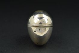 A GEORGE II/III SILVER NUTMEG GRATER, of egg form, lacks grater, screw cover, bears maker's marks