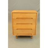 JOHN AND SYLVIA REID FOR STAG, C-range, a light oak chest of four long drawers on four cylindrical