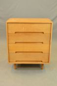 JOHN AND SYLVIA REID FOR STAG, C-range, a light oak chest of four long drawers on four cylindrical