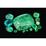 A COLLECTION OF MIXED GREEN GEMSTONES, vari-cut and size, to include emeralds, synthetic emerald,