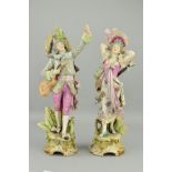 A PAIR OF ROYAL DUX FIGURES OF LADY AND GENTLEMAN MUSICIANS, dressed in 18th Century style