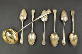 A GEORGE III SILVER OLD ENGLISH PATTERN SOUP LADLE, engraved crest, maker Richard Crossley, London