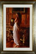 ROB HEFFERAN (BRITISH 1968), a full length study of a female figure draped in a sheet, Acrylic on