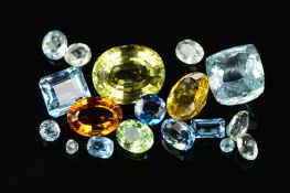 AN ASSORTED AQUAMARINE COLLECTION, to include a yellow beryl measuring approximately 12.0mm x 9.6mm,