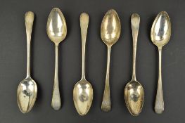 A SET OF SIX GEORGE III SCOTTISH SILVER OLD ENGLISH PATTERN TABLESPOONS, engraved initial 'N',