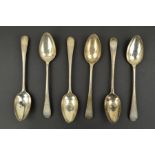 A SET OF SIX GEORGE III SCOTTISH SILVER OLD ENGLISH PATTERN TABLESPOONS, engraved initial 'N',