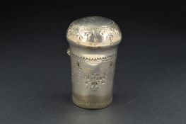 A GEORGE III SILVER SNUFF BOX, of walking cane top shape, the hinged domed top engraved with