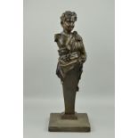 A LATE 19TH/EARLY 20TH CENTURY BRONZED CAST METAL BUST OF A CLASSICAL MALE, on an integral