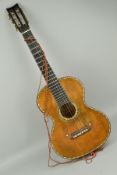 AN EARLY 19TH CENTURY PARLOUR GUITAR, c.1830, this small bodied ladies Parlour guitar hand