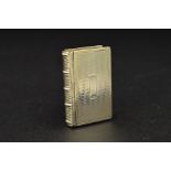 A WILLIAM IV SILVER NOVELTY VINAIGRETTE, of book form, engine turned decoration, blind rectangular