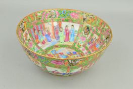 A 19TH CENTURY CANTONESE PORCELAIN BOWL, decorated with bands of butterflies and flowers with panels