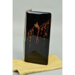 A JAPANESE TAISHO PERIOD CIGARETTE CASE, black lacquered and overlaid, the front with two exotic