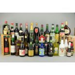 A COLLECTION OF OVER TWENTY FIVE BOTTLES OF WINE, PORT AND SPIRITS, including half bottles and