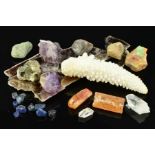 A SELECTION OF GEM CRYSTAL SPECIMENS AND MINERALS, to include sapphire, topaz, chiastolite,