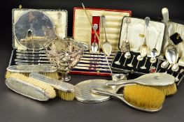 A PARCEL OF SILVER MOUNTED DRESSING TABLE ITEMS, etc, including two hand mirrors, two hair