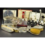 A PARCEL OF SILVER MOUNTED DRESSING TABLE ITEMS, etc, including two hand mirrors, two hair