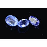 THREE OVAL MIXED CUT BLUE SAPPHIRES, average dimension 9.9mm x 7.5mm, total sapphire weight 8.53ct