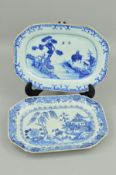 TWO CHINESE EXPORT PORCELAIN BLUE AND WHITE DECORATED MEAT DISHES, of octagonal form, one