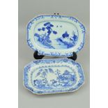 TWO CHINESE EXPORT PORCELAIN BLUE AND WHITE DECORATED MEAT DISHES, of octagonal form, one