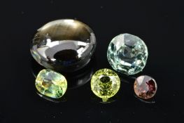 A SELECTION OF SAPPHIRES, to include a pale green round mixed cut, measuring approximately 7.1mm