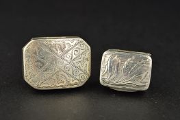 A GEORGE III SILVER VINAIGRETTE, of rectangular form, the hinged cover engraved with ears of corn,