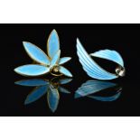 TWO NORWEGIAN ENAMEL BROOCHES BY ALBERT SCHARNING, the first a stylised graduated five leaf