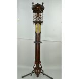 A 19TH CENTURY FLEMISH OAK AND WALNUT STAINED STICK BAROMETER, the arched top with two ball