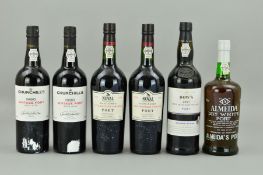SIX BOTTLES OF VINTAGE AND NON-VINTAGE PORT, comprising a bottle of Dow's LBV 2003, two bottles of