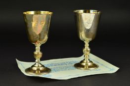 TWO ELIZABETH II SILVER LICHFIELD CATHEDRAL ANNIVERSARY GOBLETS, commissioned by Salloways Ltd in