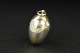 A VICTORIAN SILVER NOVELTY VINAIGRETTE, of egg shape, the hinge cover fitted with a loop and stamped