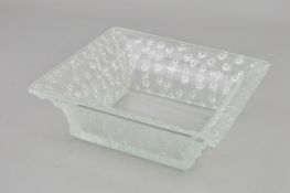 LALIQUE, a square formed bowl with moulded rose decoration to the exterior sides, inscribed
