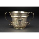 A QUEEN ANNE BRITANNIA STANDARD SILVER PORRINGER BY SETH LOFTHOUSE, cast 'S' scroll handles, central