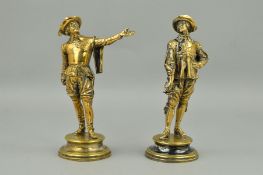 A PAIR OF LATE 19TH/EARLY 20TH CENTURY SILVER PLATED BRONZE FIGURES OF CAVALIERS AFTER EMILE