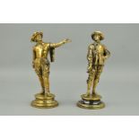 A PAIR OF LATE 19TH/EARLY 20TH CENTURY SILVER PLATED BRONZE FIGURES OF CAVALIERS AFTER EMILE