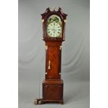 A GEORGE III MAHOGANY CASED EIGHT DAY LONGCASE CLOCK, the broken swan neck pediment with central