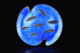 A NORWEGIAN ENAMEL BROOCH BY OYSTEIN BALLE, of shaped circular outline, branch and leaf shapes