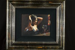 FABIAN PEREZ (ARGENTINIAN 1967), 'The Dark Room', a lady wearing a black dress sitting at a bar,