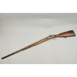 AN ANTIQUE 18 BORE 34 3/4'' BARREL PERCUSSION SHOTGUN CONVERTED FROM FLINT, it bears no proof