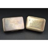 TWO GEORGE III SILVER PLAIN RECTANGULAR VINAIGRETTES, one with engraved initials to the cover,