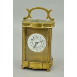 AN EARLY 20TH CENTURY BRASS CASED FRENCH CARRIAGE CLOCK, with repeating gong strike mechanism,