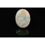 A LARGE OVAL SHALLOW CABOCHON CUT OPAL STONE, measuring 28mm x 21.8mm, weighing 26.87ct, grey base
