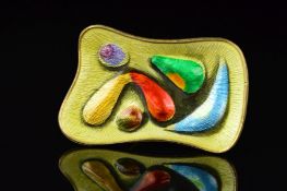 A NORWEGIAN ENAMEL BROOCH BY OYSTEIN BALLE, of curved rectangular outline, embossed with abstract