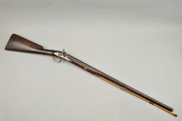 AN ANTIQUE 20 BORE 31'' BARREL PERCUSSION SHOTGUN CONVERTED FROM FLINT USING THE DRUM AND NIPPLE
