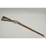 AN ANTIQUE 20 BORE 31'' BARREL PERCUSSION SHOTGUN CONVERTED FROM FLINT USING THE DRUM AND NIPPLE