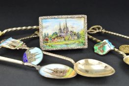 LICHFIELD INTEREST, an Elizabeth II silver and enamel pill box, the hinged cover with a view of