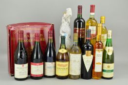 A COLLECTION OF TWELEVE BOTTLES OF (PREDOMINANTLY) EUROPEAN RED AND WHITE WINE, including