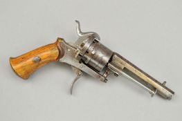AN ANTIQUE 7MM PIN-FIRE REVOLVER, made in Belgium, good overall condition and good working order